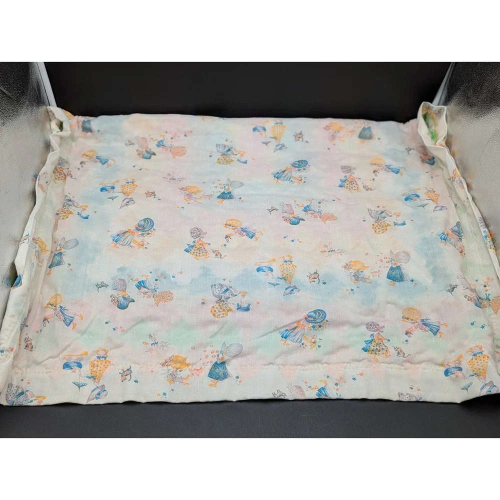 VTG 38x46 Baby Blanket Square Crib Quilted Multicolor Patchwork Holly Hobbie